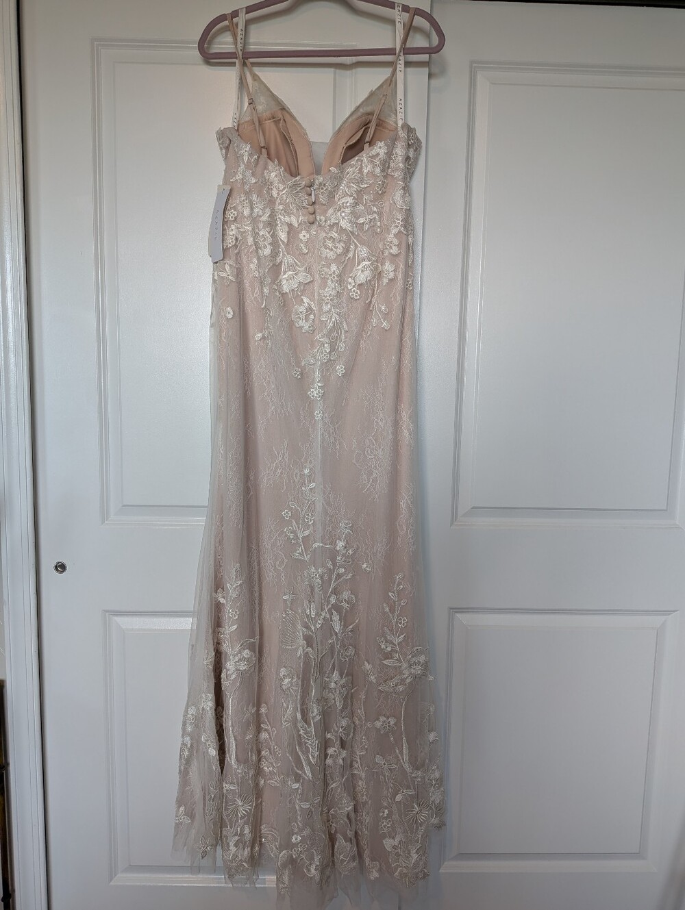 Azazie Diamond White/Champagne Floral Embroidered Wedding Dress - Picture 6 of 13